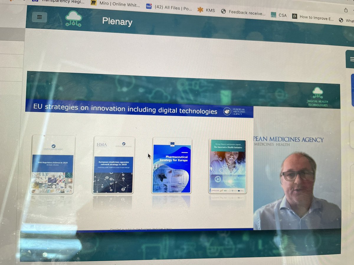 Thorsten Vetter, EMA presenting 4 EU strategies on innovation including DHT, with the focus on Regulatory Science strategy to 2025. EMA supports developers of DHT. Talking about Qualification of Novel Methodologies (QoNM) <a href="/EFPIA/">EFPIA</a>