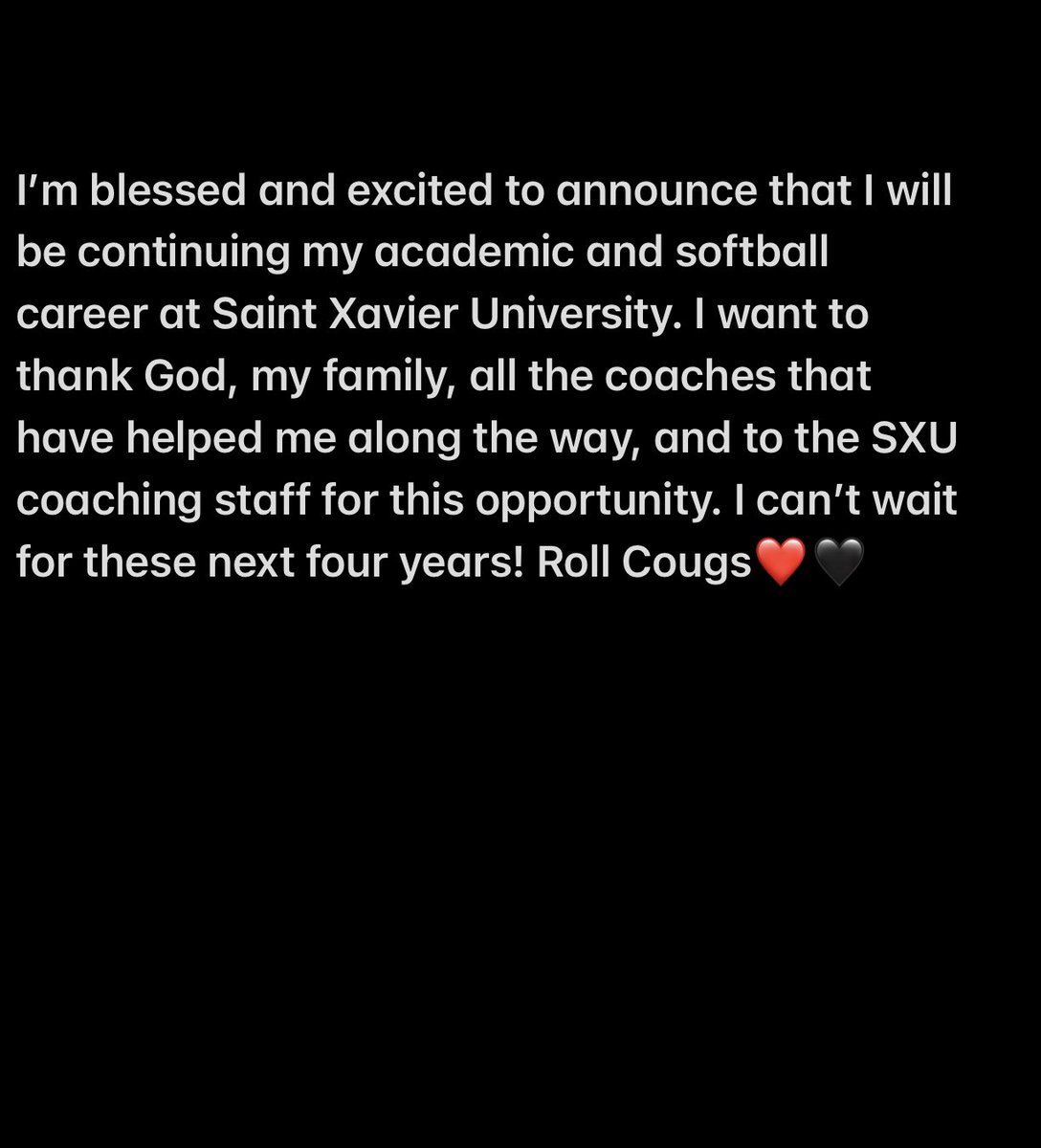 Can’t wait for the next 4!! Roll Cougs❤️🖤 <a href="/SXUsoftball/">SXU Softball</a> <a href="/DCHSMaroons/">DowlingCatholic</a>