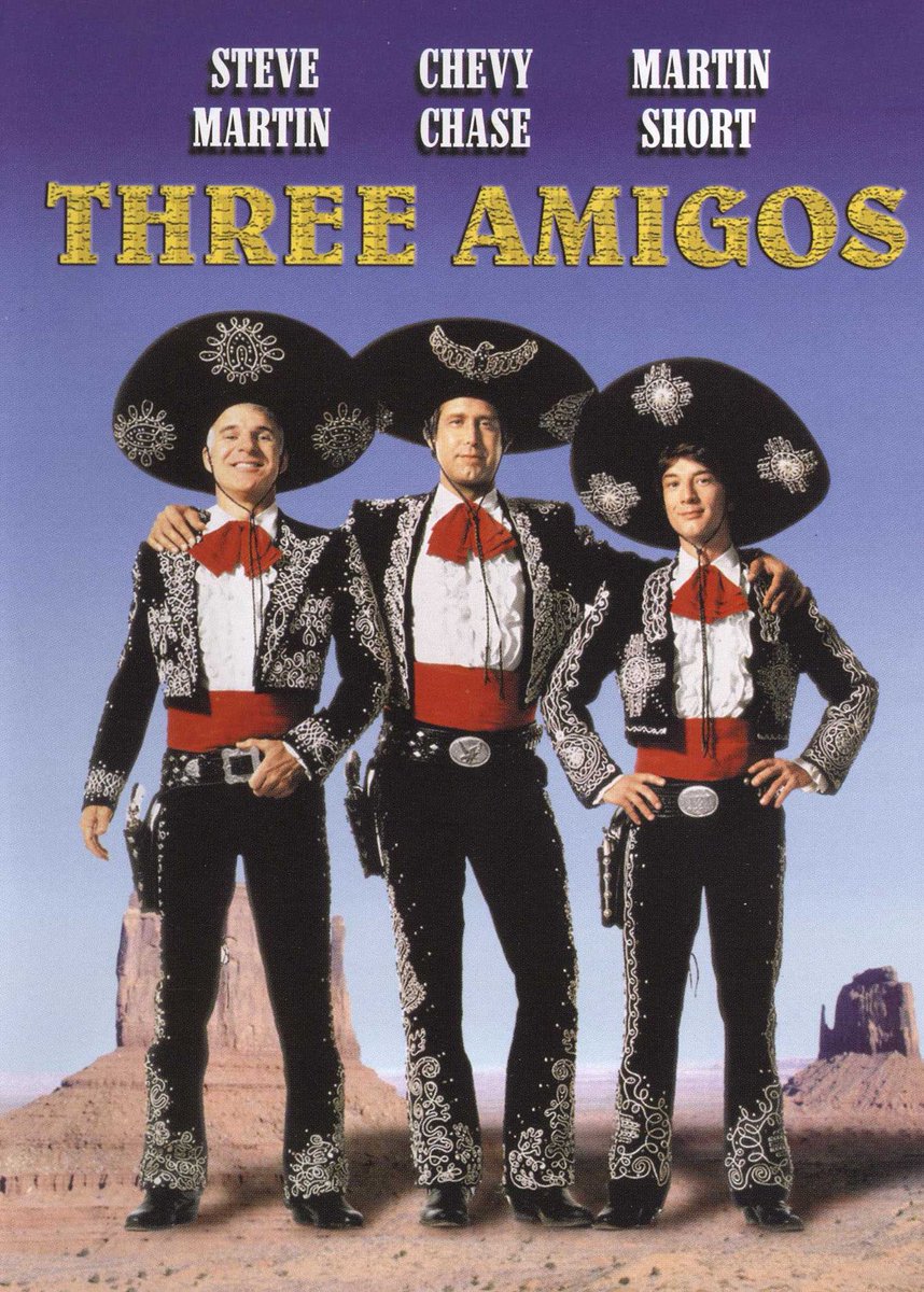The comedy "Three Amigos" starring Steve Martin, Chevy Chase, and Martin Short was released in theatres today in 1986. #80s #80smovies #1980s