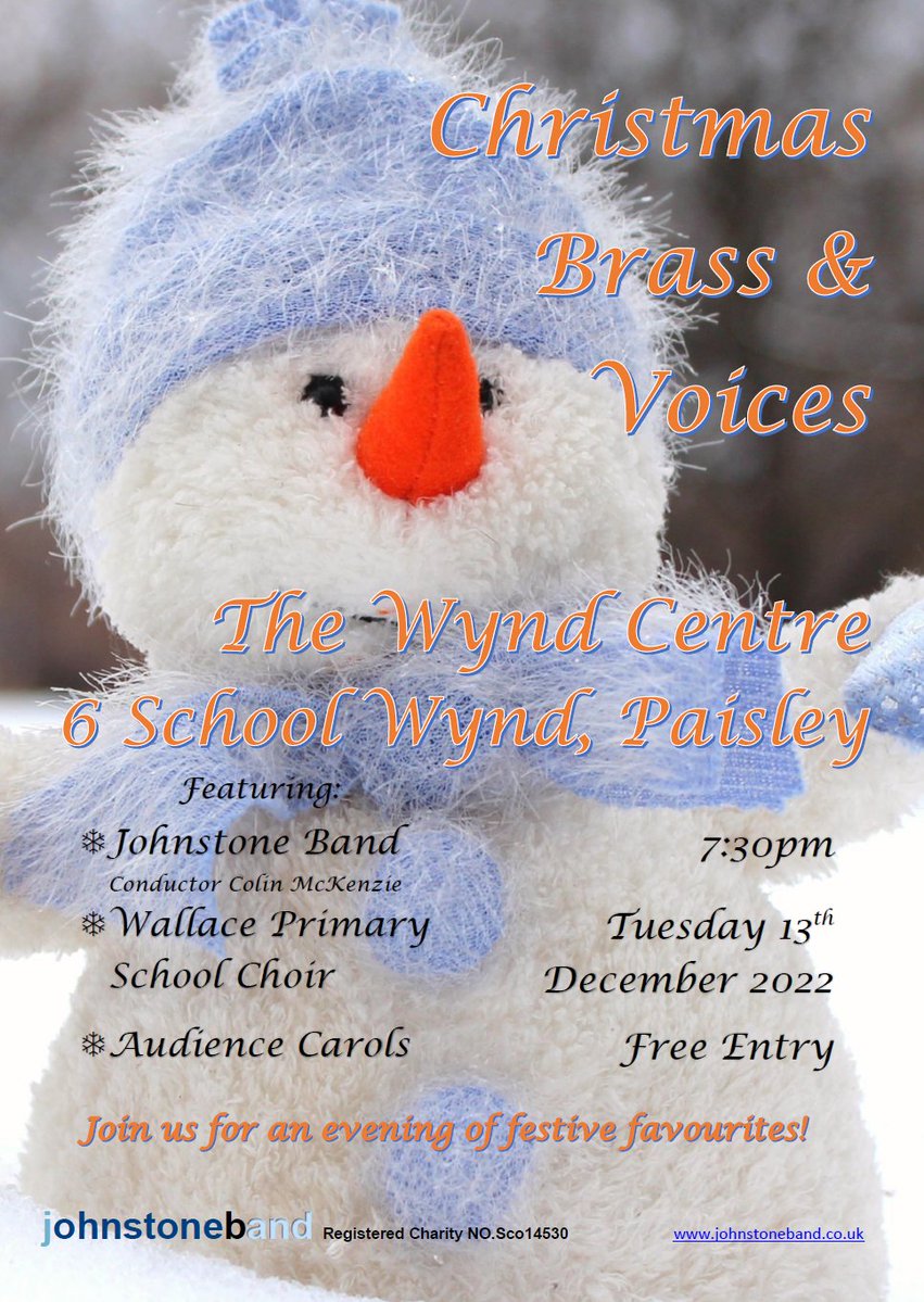 Ready for more festive fun?  Join us at the Wynd Centre, Paisley for Christmas Brass and Voices 🎺👼🎼🎄 Tuesday 13th December at 7.30pm With guests @WallacePrimary school choir #paisley #johnstone #renfrewshire #christmas