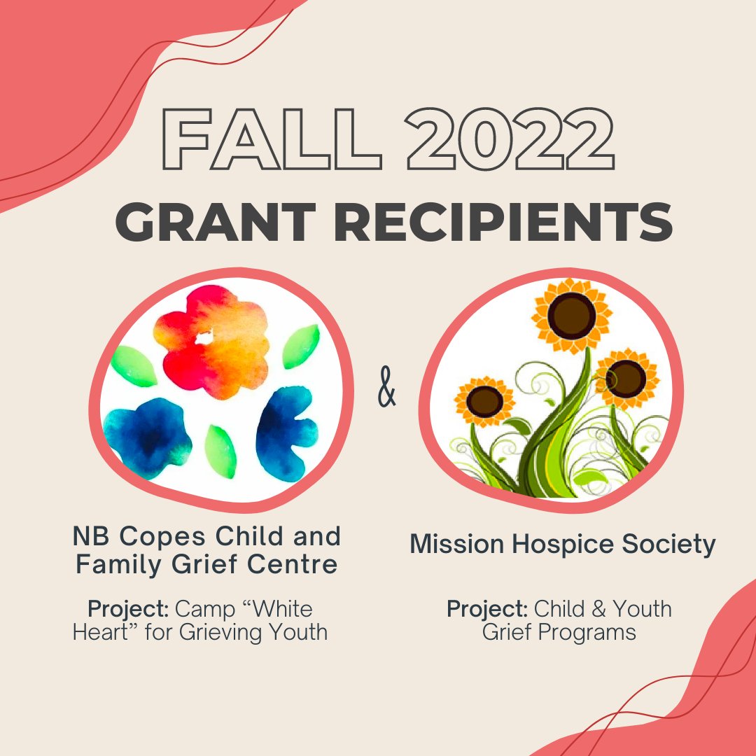We couldn't think of a better way to start off our 12 days of children's grief support &amp; tips, than by announcing two new children's grief programs! 

Congratulations to NB COPES Child (<a href="/PPastirik/">NB COPES Child & Family Grief Centre</a>) and Mission Hospice Society (<a href="/1missionhospice/">missionhospice</a>) on your successful projects! 🎉