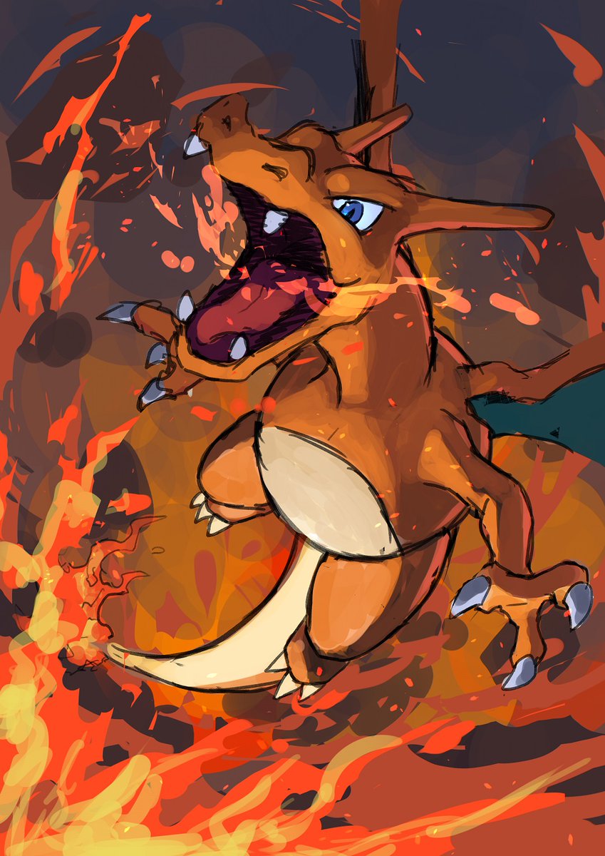 charizard fire no humans pokemon (creature) solo open mouth claws tongue  illustration images