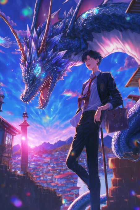 今日のドラゴン×人間仲良し#nijijourney 