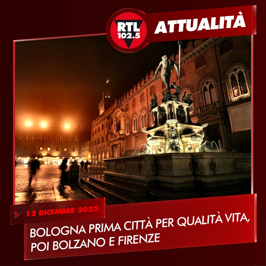 rtl1025's tweet photo. 🔵 Prima #Bologna, seguita da Bolzano e Firenze: questo il podio delle province con la migliore qualità della vita nel 2022 secondo l'indagine annuale del Sole 24 Ore. È la quinta volta in 33 anni che la provincia emiliana arriva prima nella qualità della vita dei suoi abitanti https://t.co/NqHv31gV63