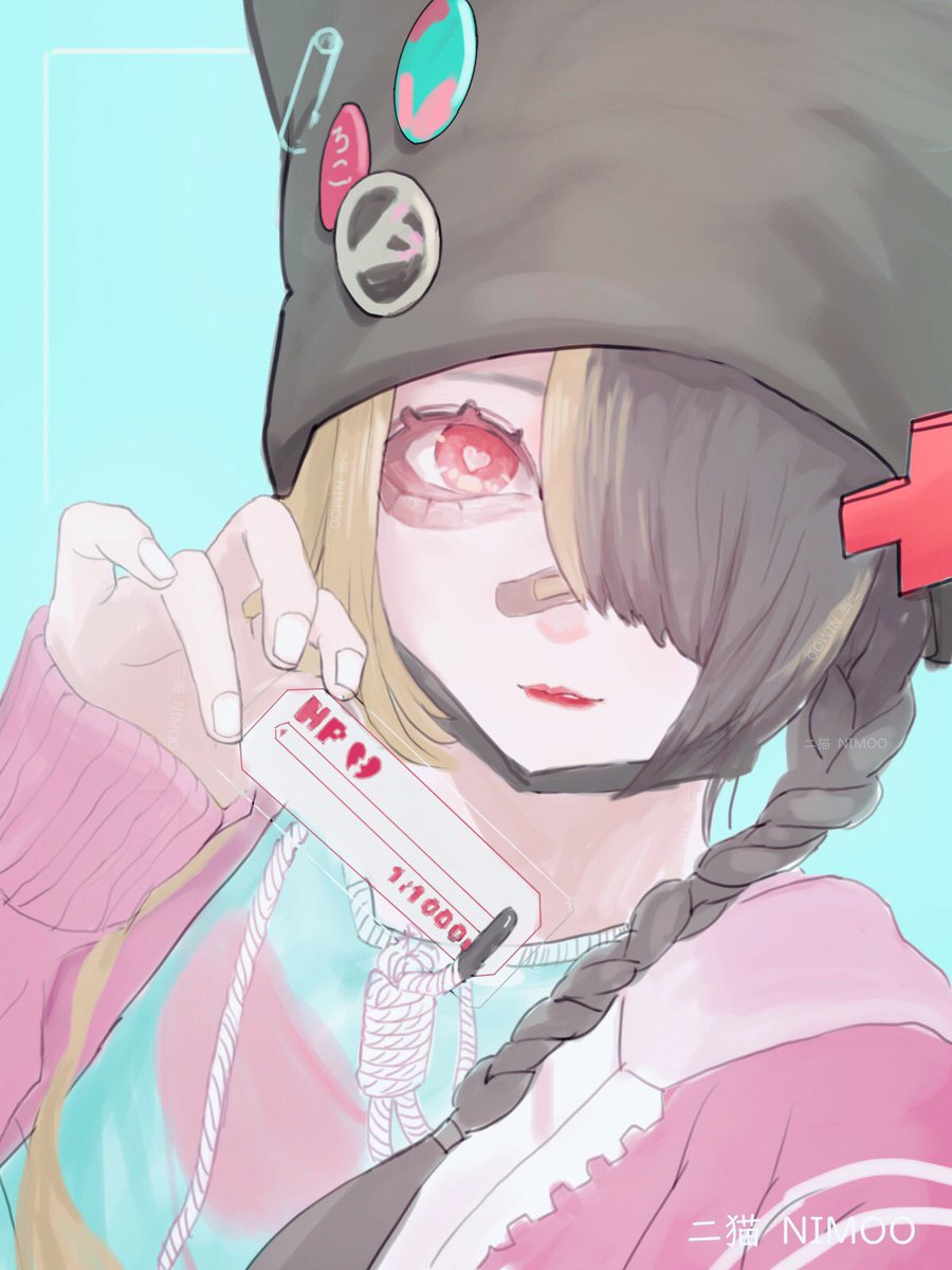 1girl solo hat braid hair over one eye red eyes one eye covered  illustration images