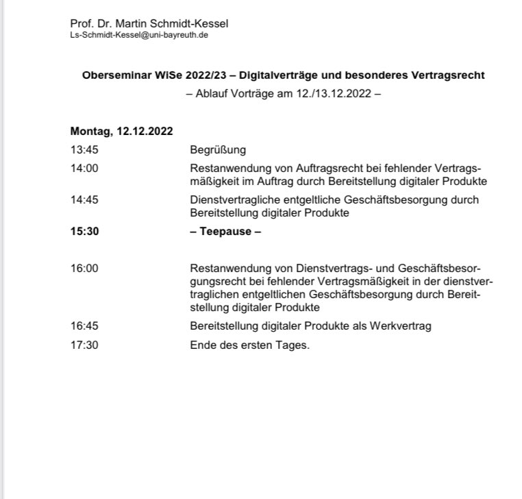 MSKBayreuth's tweet photo. Gleich startet unser Oberseminar zum Thema „Digitalverträge und besonderes Vertragsrecht“. Spannende Themen, viele #Systemfragen. Viel #besonderesVertragsrecht, #digitaleInhalte und #digitaleDienstleistungen. Allen Teilnehmenden viel Erfolg! https://t.co/XZrfwcjZoT