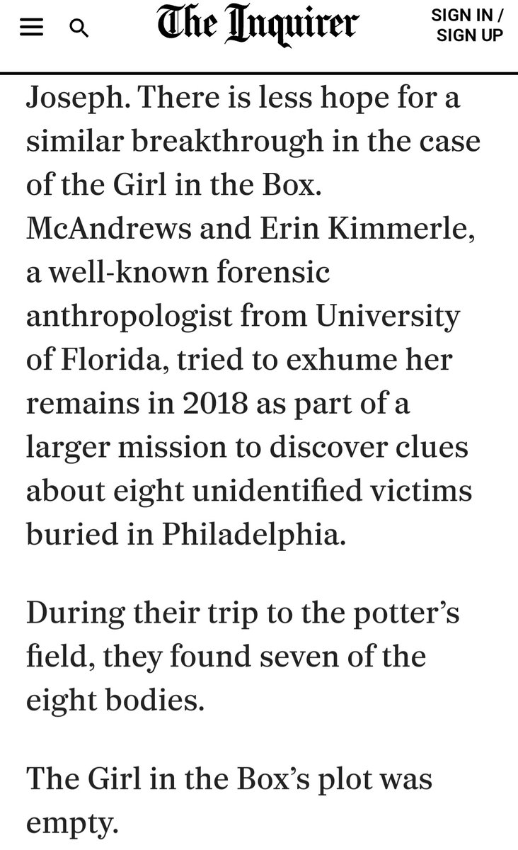 PhD_OnTheCouch's tweet photo. There's a little Black #GirlInTheBox 🥺
too? Philadelphia lost her remains?
"The city’s records from 60s were kept haphazardly, Kimmerle also dug up the plots around where she was supposed to be, but found NOTHING" 🤬
#JosephAugustusZarelli
#TheBoyInTheBox https://t.co/RYrC82yYPD https://t.co/X6GnHMVWCf