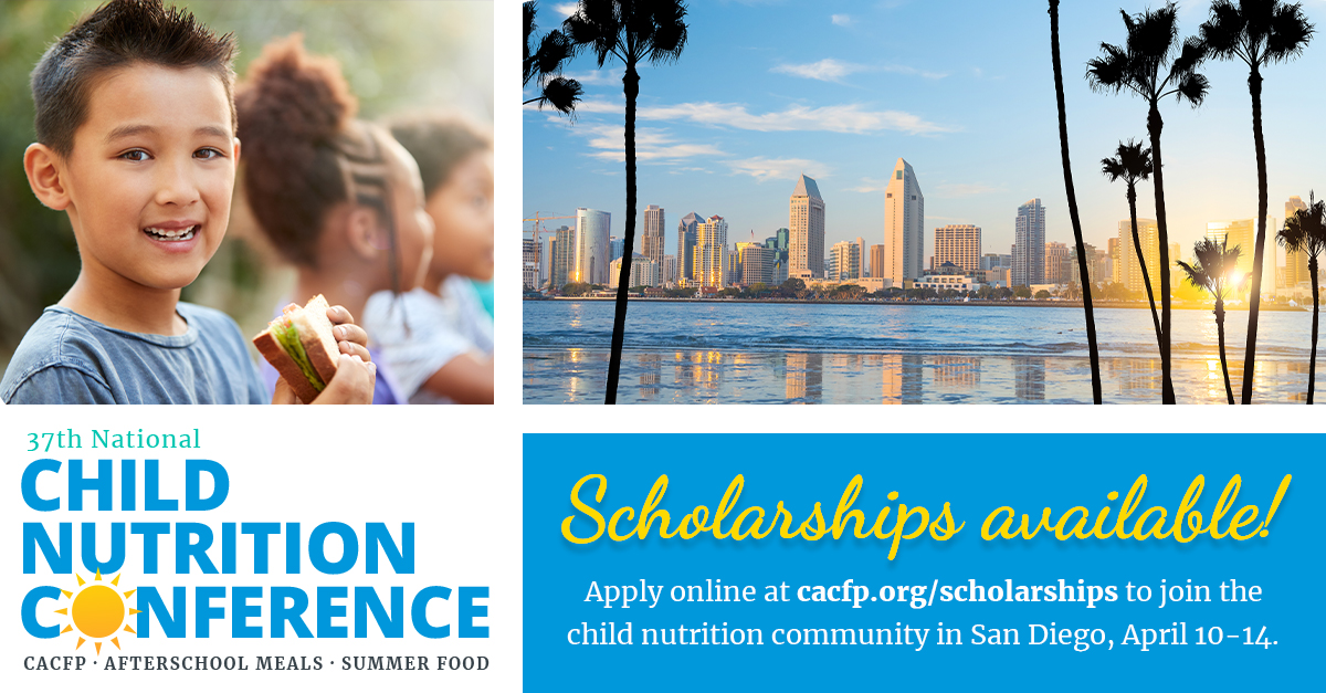 ichildnutrition's tweet photo. SCHOLARSHIPS ARE AVAILABLE to the 2023 National Child Nutrition Conference. Join 2000 CACFP &amp; Child Nutrition Colleagues with @NationalCACFP San Diego, April 10-14. Apply by January 10. https://t.co/sxOMRR5L4J #NCNC23 #CACFP23 #SFSP23 https://t.co/xrEVXdIPq1