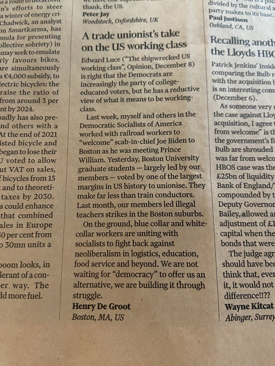 DeGreat4's tweet photo. My letter “A trade unionist’s take on the US working class” was published in todays @FinancialTimes 

Replying to @EdwardGLuce’s opinion piece which sees only non-college workers as working class.

 https://t.co/Rx1jQRA0pa https://t.co/RJ7mB2CIBm