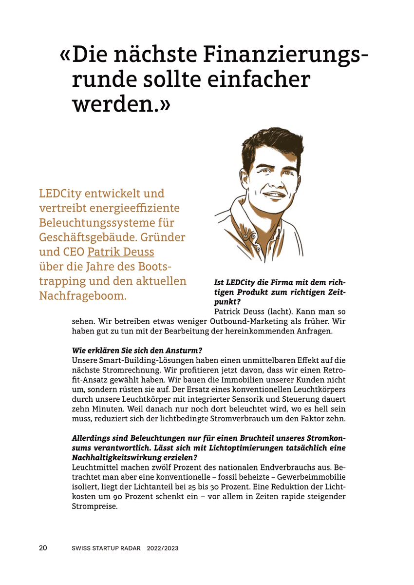 LEDCity_io's tweet photo. The fifth edition of the Startup Radar from https://t.co/Ymgiuy4lXa is all about startups and sustainability. In this context, our CEO Patrik Deuss gave an interview.
 
Find out more in the new Startup Radar: https://t.co/7Wb8Eto2F8 https://t.co/JwoHCwzjSC