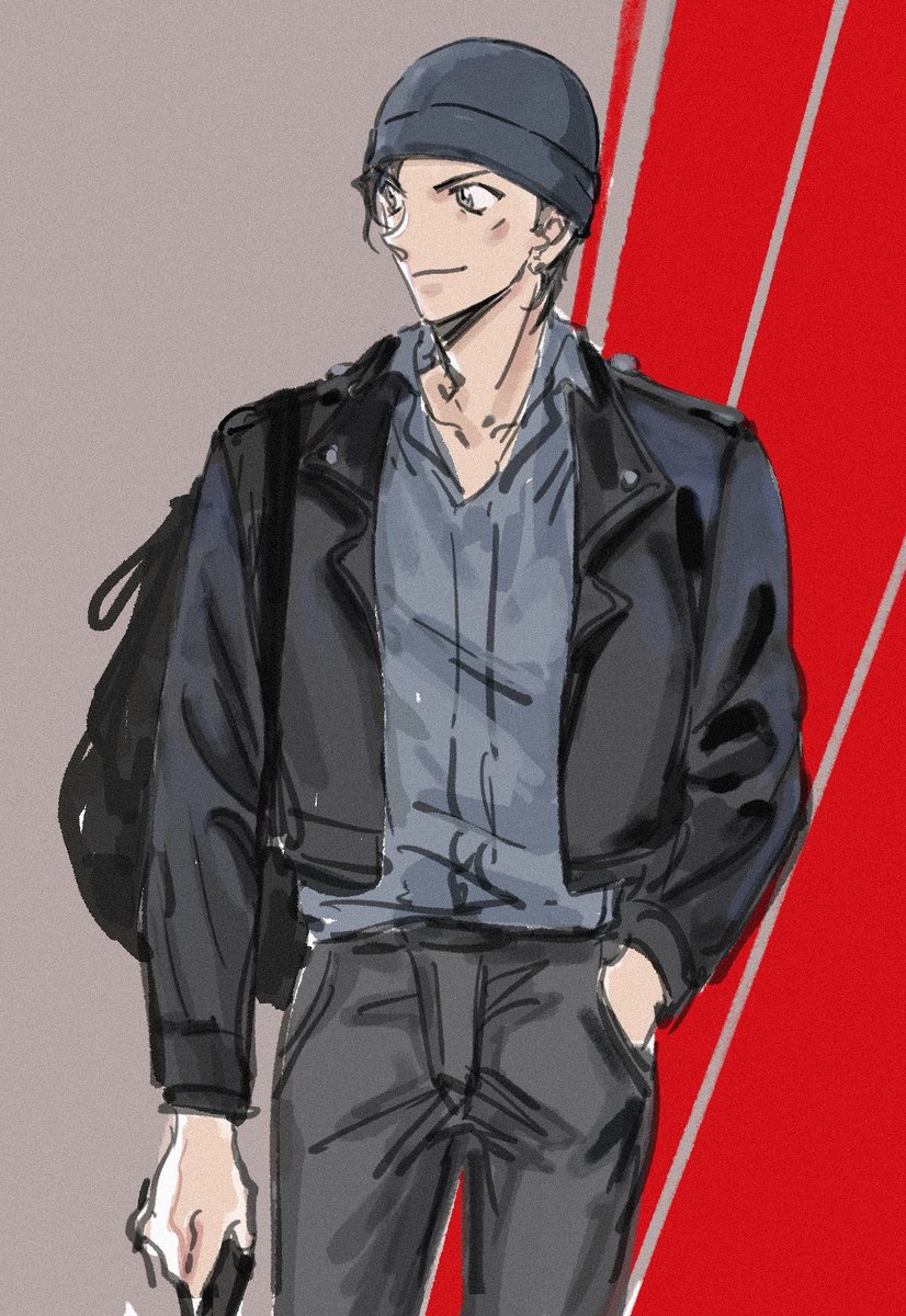 1boy male focus solo jacket hat black jacket shirt  illustration images