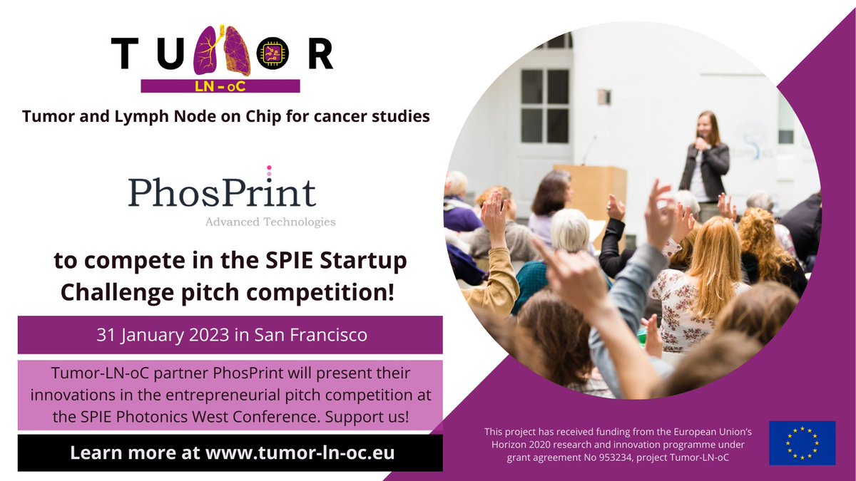 Tumor-LN-oC (@tumor_ln_oc) on Twitter photo Our project partner <a href="/PhosprintPc/">Phosprint PC</a> was selected as a finalist for the #SPIE #StartupChallenge!🎉
Finalists will present their innovations in #optics and #photonics in the pitch competition at #SPIE <a href="/PhotonicsWest/">SPIE Photonics West</a> on 31 January 2023.
Best of luck and success to our colleagues! 👏 Our project partner <a href="/PhosprintPc/">Phosprint PC</a> was selected as a finalist for the #SPIE #StartupChallenge!🎉
Finalists will present their innovations in #optics and #photonics in the pitch competition at #SPIE <a href="/PhotonicsWest/">SPIE Photonics West</a> on 31 January 2023.
Best of luck and success to our colleagues! 👏