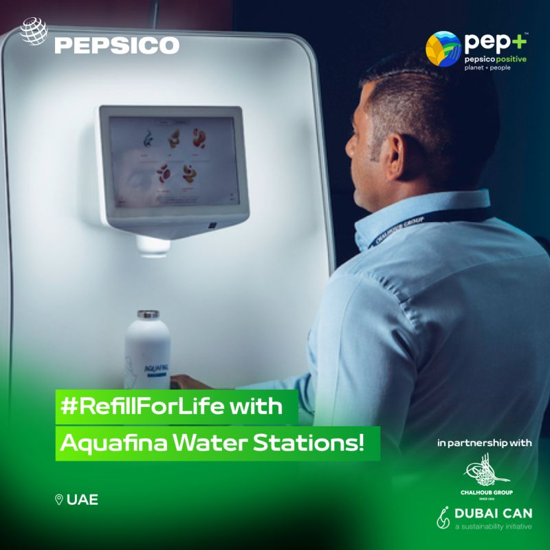 packagingmea's tweet photo. As part of Pepsi's pledge towards the #DubaiCan initiative, #RefillForLife, and under its pep+ (#PepsiCoPositive) strategy, PepsiCo has partnered with Chalhoub Group to install #Aquafina Water Stations across their corporate offices https://t.co/1bOoSgXU1S