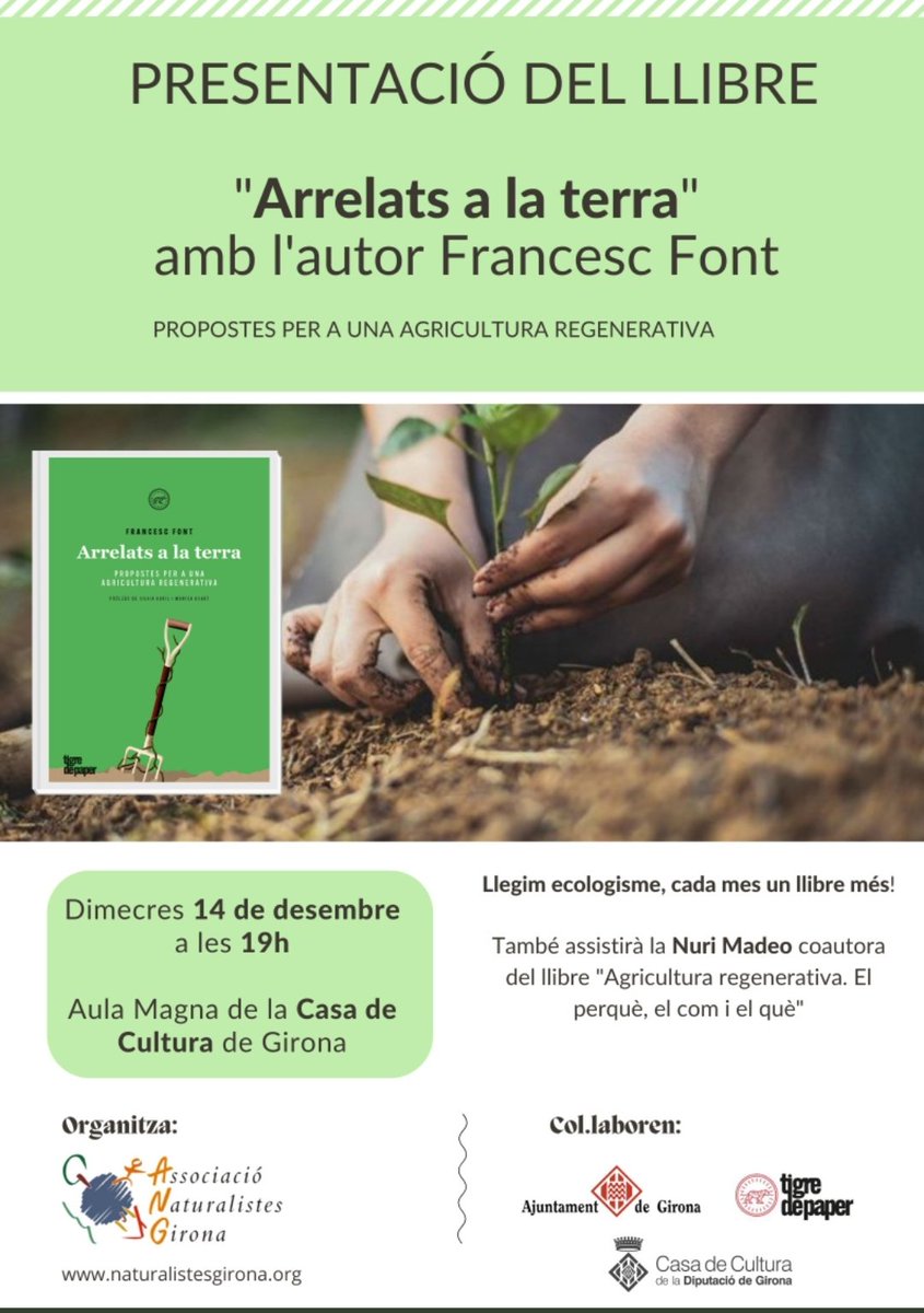 Si sou de pels voltants de Girona i us ve de gust, dimecres al vespre parlarem una estona d' #agriculturaregenerativa amb  els companys de la <a href="/somnatus/">Naturalistes Girona</a> a la <a href="/casadeculturagi/">Casa Cultura Girona</a>