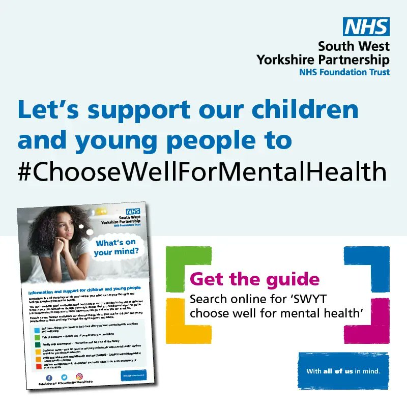 We’ve launched a new #ChooseWellForMentalHealth guide for children and young people in #Barnsley, #Calderdale, #Kirklees and #Wakefield. We need your help to get the guide out to those who need it! Get the guide and please share 👉 bit.ly/CYPchoosewellf…