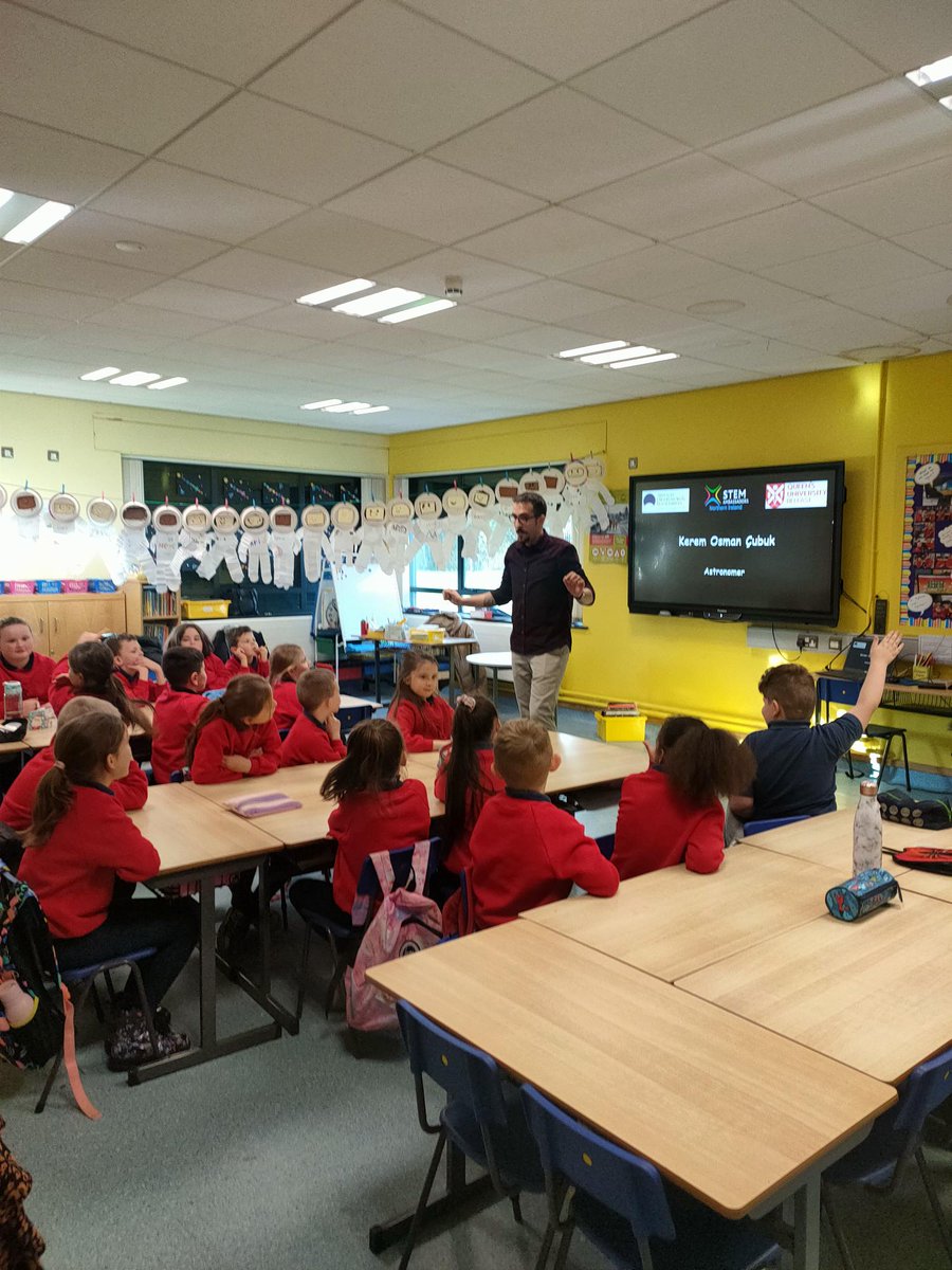 STEMHubNI's tweet photo. 👏A Huge thanks to Forth River Primary School for welcoming @STEMHubNI @ArmaghPlanet engage the interest of Primary 4 children around the topic of Space.  Our Fab @Ambassador Kerem helped spark an early interest in this area through an engaging practical activity. Thank you🚀👨‍🚀🛰️ https://t.co/LMCBUh2tS4