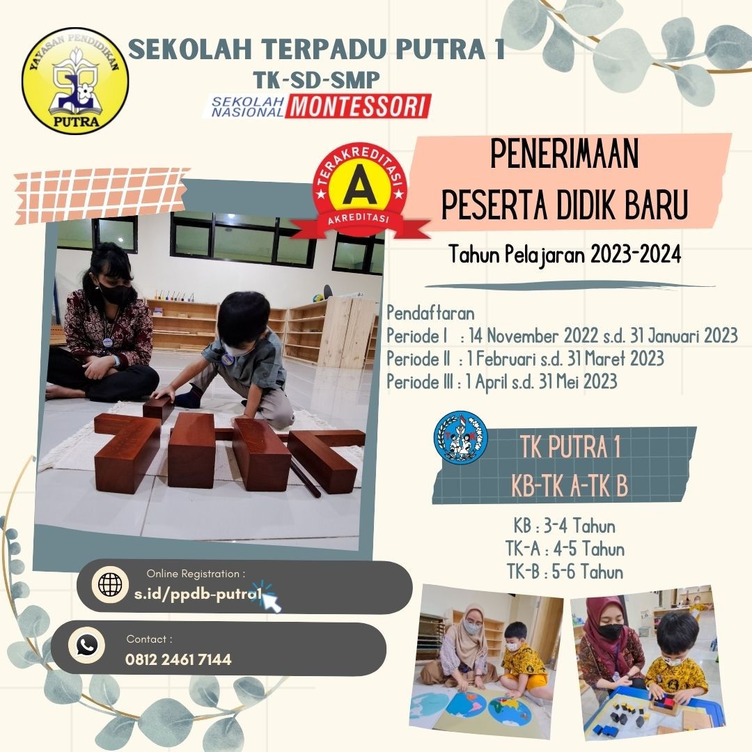 tanarulloh's tweet photo. Sekolah Terpadu Putra 1 membuka penerimaan siswa baru untuk tahun pelajaran 2023/2024

🗓 Tanggal Pendaftaran
Tahap 1 : 14 November 2022 - 31 Januari 2023
Tahap 2 : 1 Februari - 31 Maret 2023
Tahap 3 : 1 April - 31 Mei 2023

#montessorijakartatimur
#sekolahmontessorijakartatimur https://t.co/lMfJqxo6Yn