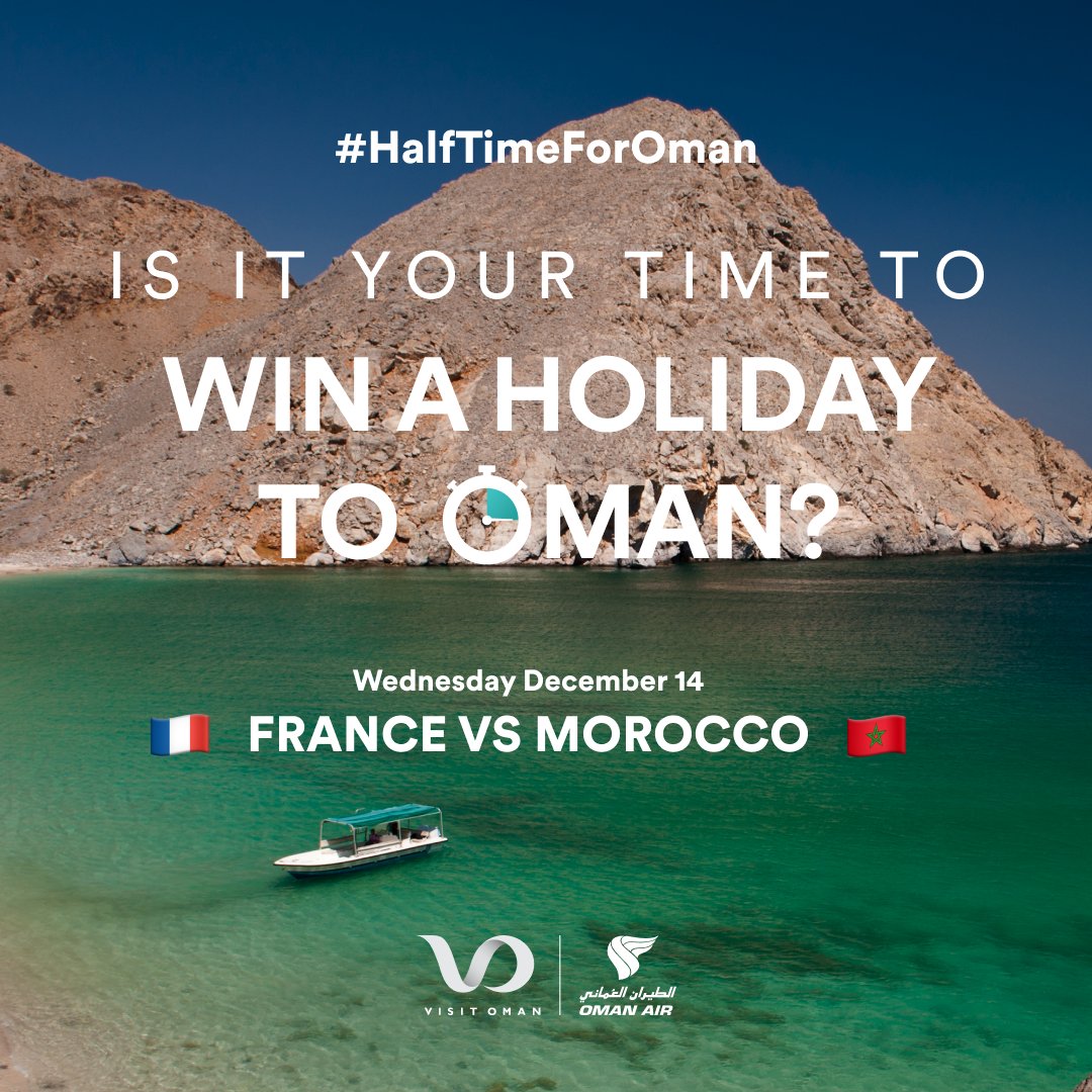 visitoman_vo's tweet image. WIN A HOLIDAY TO OMAN✈️
Half-time offers a chance to pause and reflect. In Oman, we offer the same thing on a grander scale: opportunity for reflection, finding yourself and taking a break

To enter, tell us who you'd take on the trip of a lifetime and why, using #HalfTimeForOman