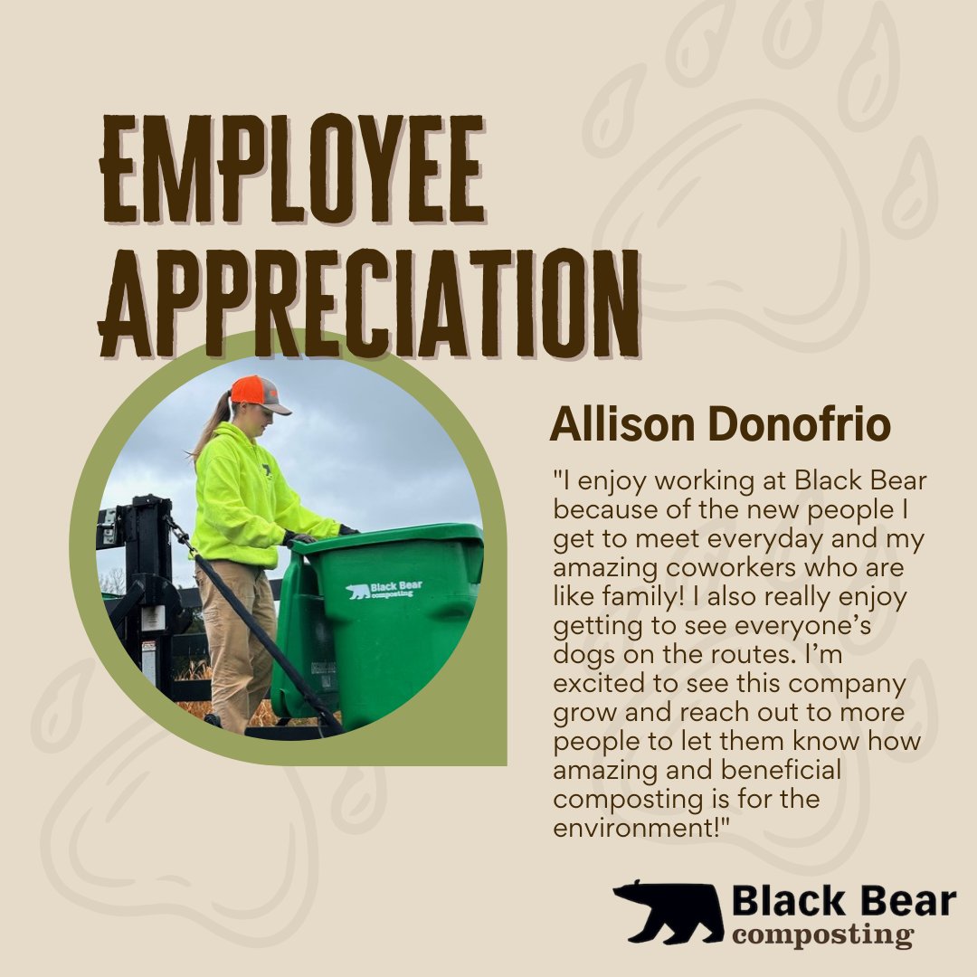 bbearcomposting's tweet photo. Meet Allison, one of the many the faces behind Black Bear Composting! 
#blackbearcomposting #composting #compost #zerowaste #foodwaste #sustainability #vermicompost #sustainable #gardening #organic #sustainableliving #recycle #ecofriendly #compostbin #organicwaste #urbangarden https://t.co/kIQGp09mPq