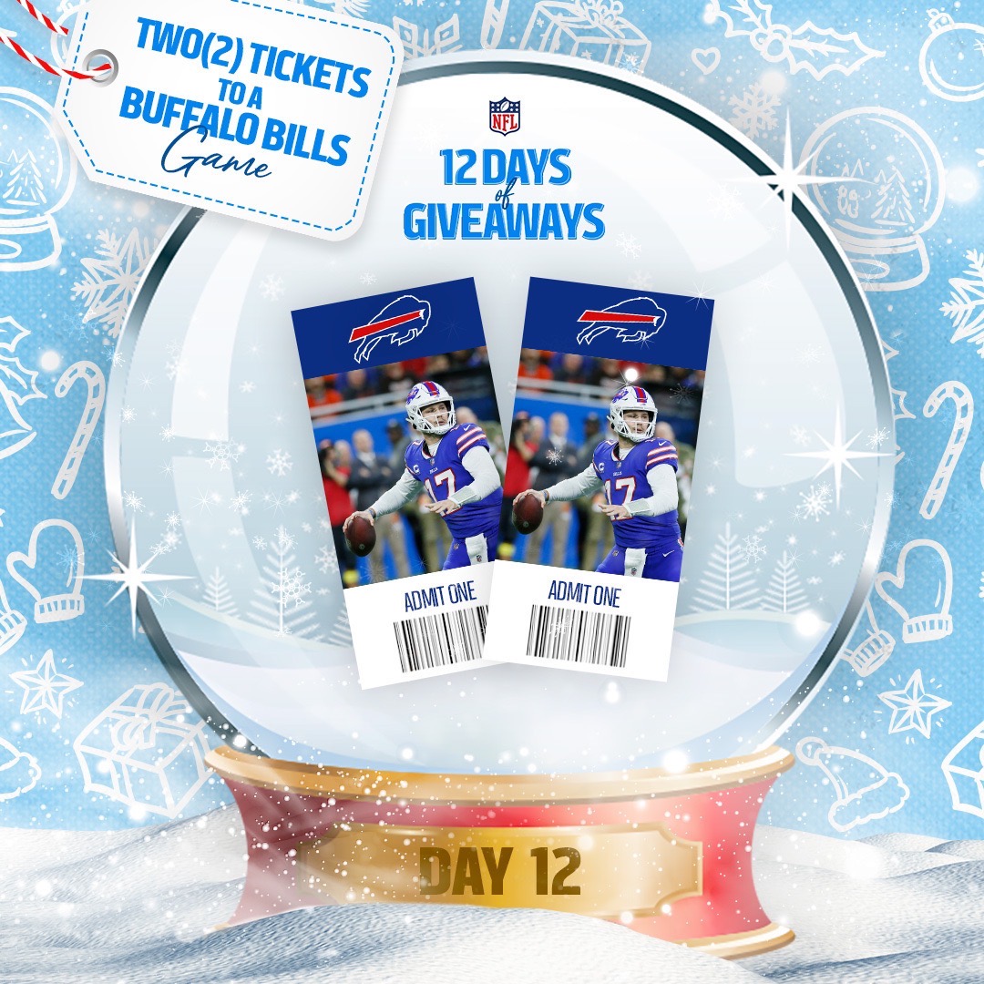 🎁 It's the final day of our #12DaysOfGiveaways! 🎁

For our 12th and final giveaway we are giving away 2 tickets to a <a href="/BuffaloBills/">Buffalo Bills</a> game in Buffalo! 🎟️ 🎟️

How to enter:
1. Follow <a href="/NFLCanada/">NFL Canada</a>
2. Retweet this tweet