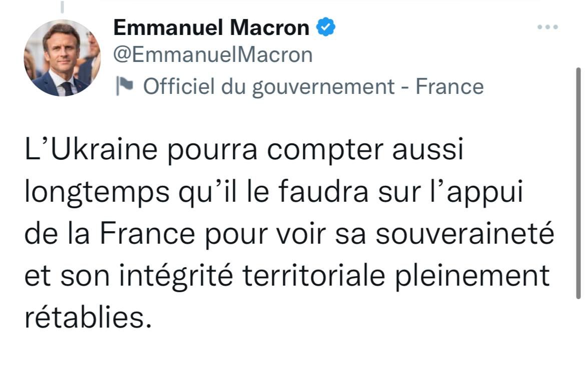 yenisafak_ru's tweet image. 🔸Украина может рассчитывать на поддержку Франции столько, сколько потребуется для полного восстановления своего суверенитета и территориальной целостности

Об этом заявил президент Франции Макрон.