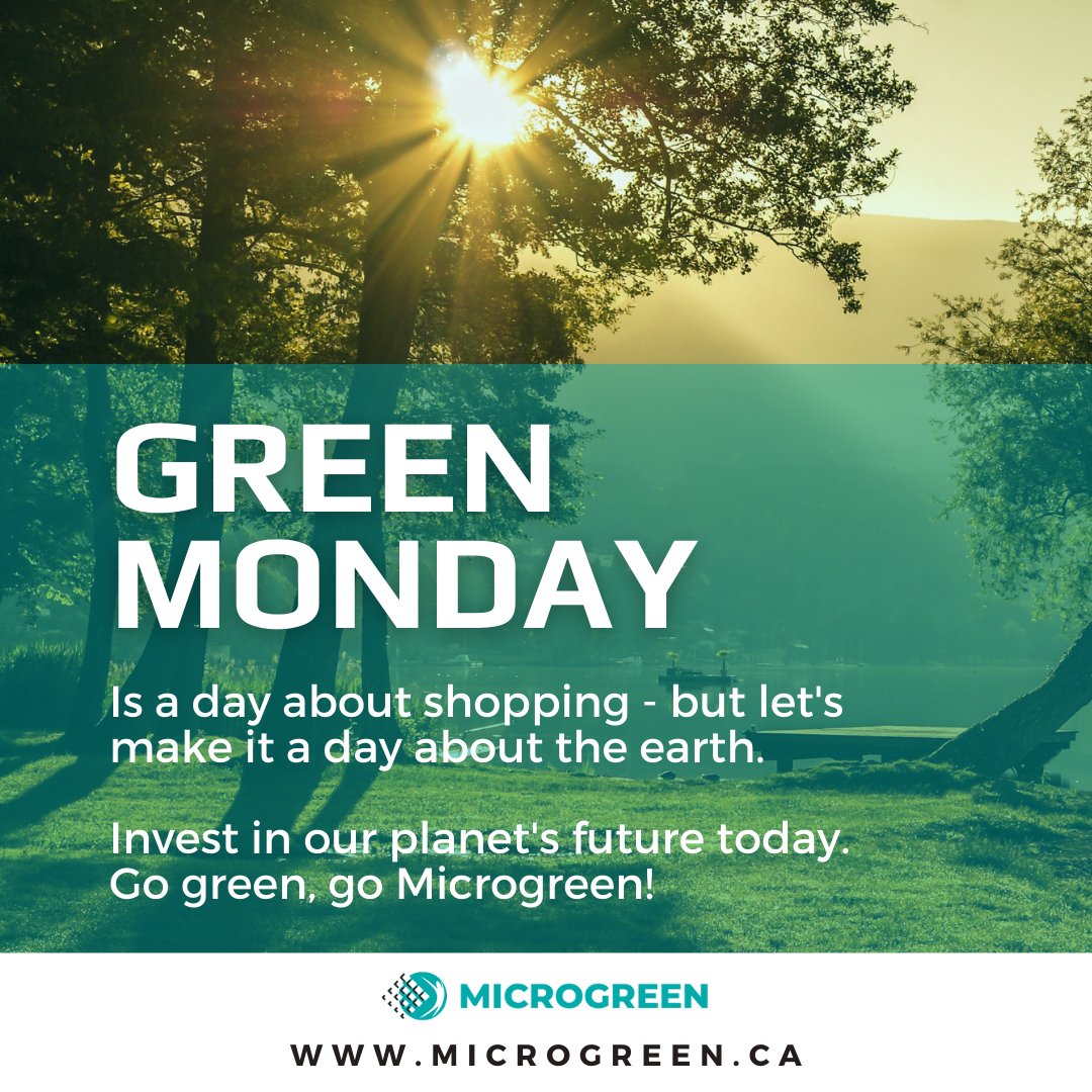 Apparently, Green Monday is more about shopping &amp; spending your green… but let’s change the meaning! 💵🌱

♻️ Compost more
💡 Switch to energy-efficient bulbs
🧴 Stop using single-use plastics
😎 Purchase a solar kit from #Microgreen

microgreen.ca/solar-panels-o…