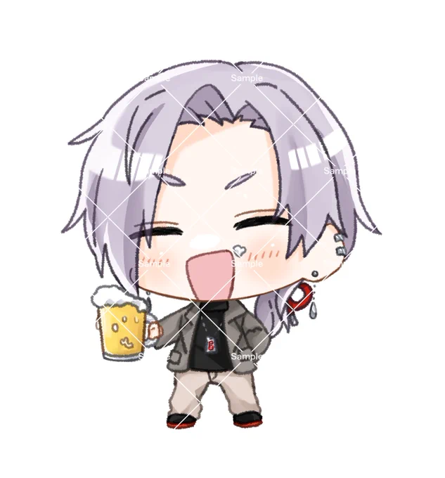 【お仕事報告】逸見庵仁さんの誕生日イラストを描かせていただきました!ビールが大好きな庵仁さんなのでぷはーというお顔を表情差分で!庵仁さん、配信内やツイートでの紹介ありがとうございます! 