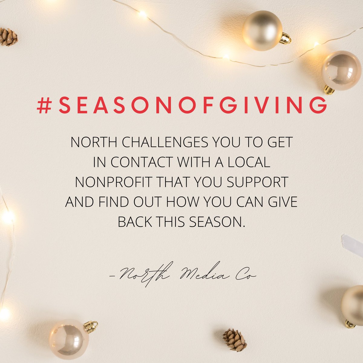 NorthMediaCo's tweet photo. The #SeasonOfGiving is year-round in our world, but many people find comfort and tradition in giving around the holidays. North challenges you to get in contact with a local nonprofit that you support and find out how you can give back this season. #Nonprofit #GiveBack https://t.co/qN0fXiZPbX