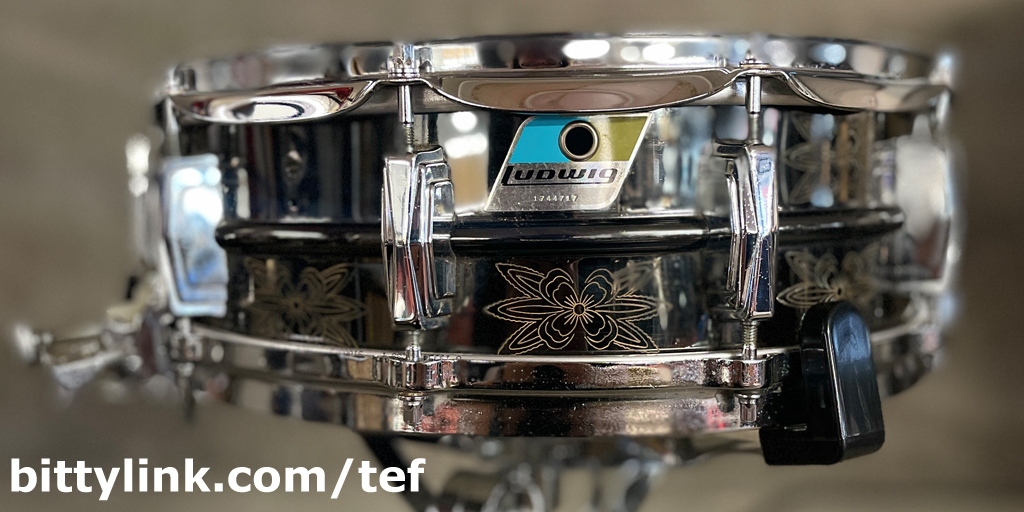 BrentsMusic's tweet photo. 1978/1979 Ludwig Black Beauty Supersensitive Engraved Model No. 452 
Sounds amazing and is in great condition for its age. https://t.co/6DCSLrajrn