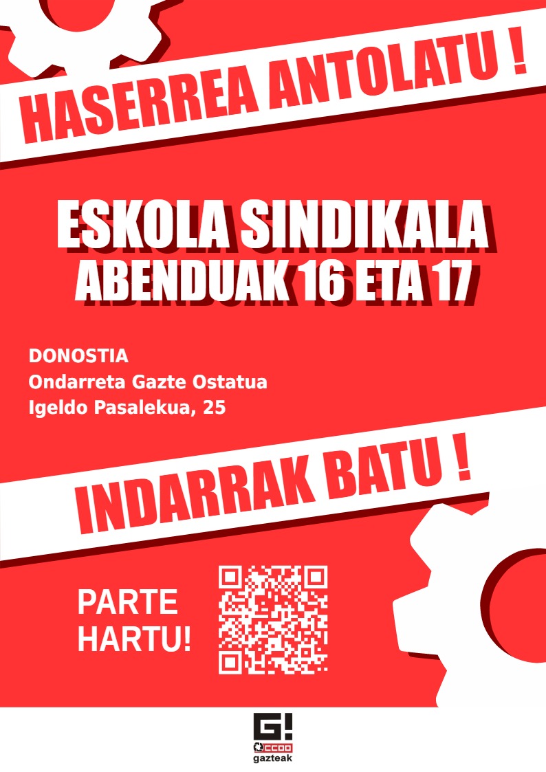 AlfonsoRiosV's tweet photo. Asteburu honetan, abenduak 16 eta 17an, Donostian ospatuko du @GazteakCcoo -k bere urteroko eskola sindikala.
Lan eskubideak bermatzeko gazte antolakuntza da bidea! https://t.co/ymTxcNIJ0e