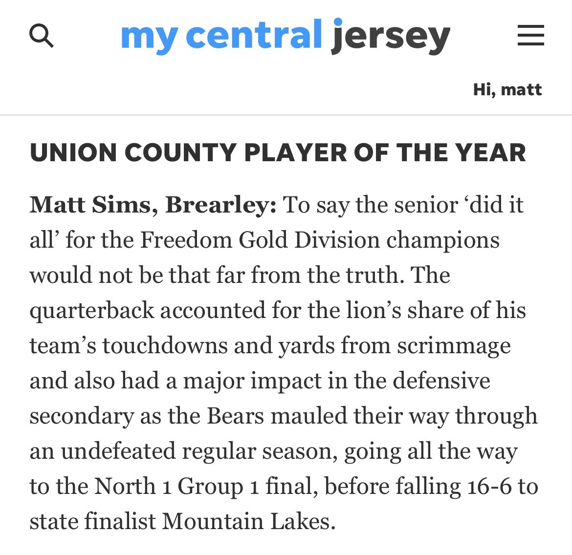 mattsimss6's tweet photo. Union county player of the year. First team all county offense. https://t.co/mFxnR48aZl