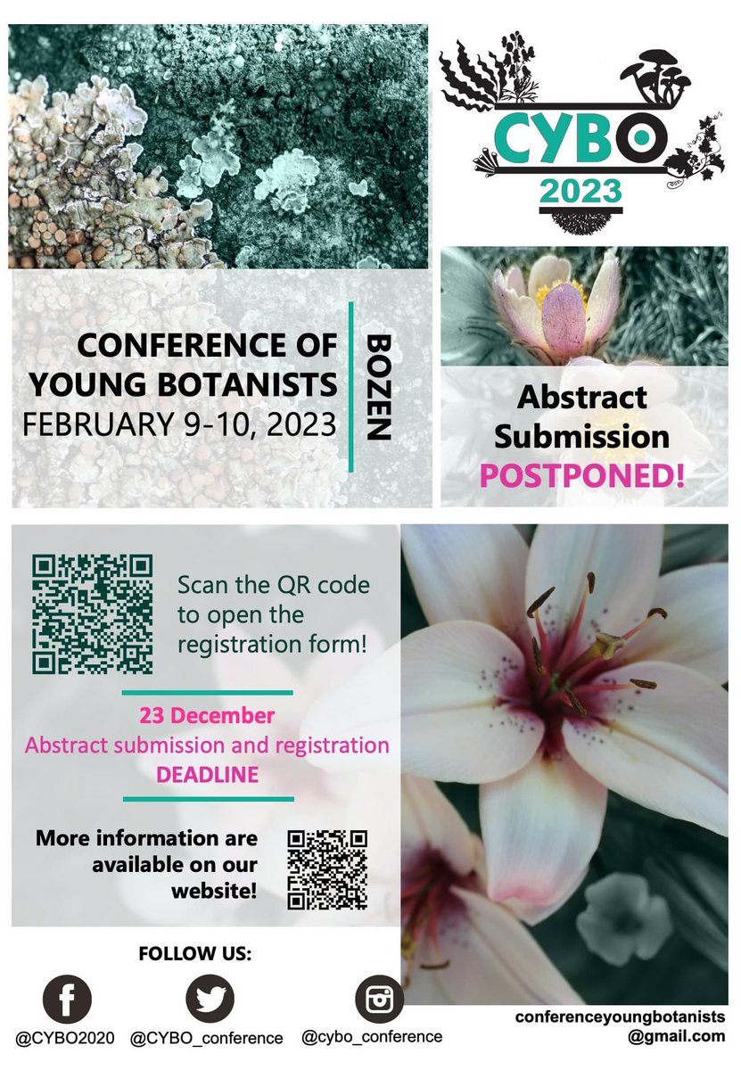 Didn’t you have enough time to submit your abstract and register for #CYBO 2023 #conference? Well, good news then! The deadline has been postponed to December 23rd! Save this date and be part of our big community! We’re looking forward to seeing you in Bozen! #roadtocybo2023