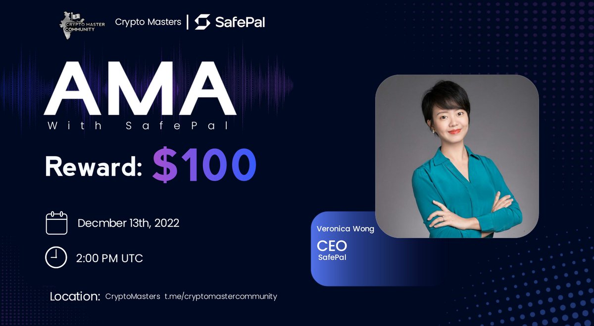 Crypto Masters Will host an #AMA Session with @iSafePal on 13 December 2022 at 2 PM UTC

🏡 Venue - x.com/i/spaces/1rmxP…

💰 Reward:- 100$+ 1 Hardware Wallet
📌Rules
💠 Follow @iSafePal &amp; <a href="/CryptoMasterCom/">Crypto Masters</a>
💠 Like and Retweet 
💠 Post your questions