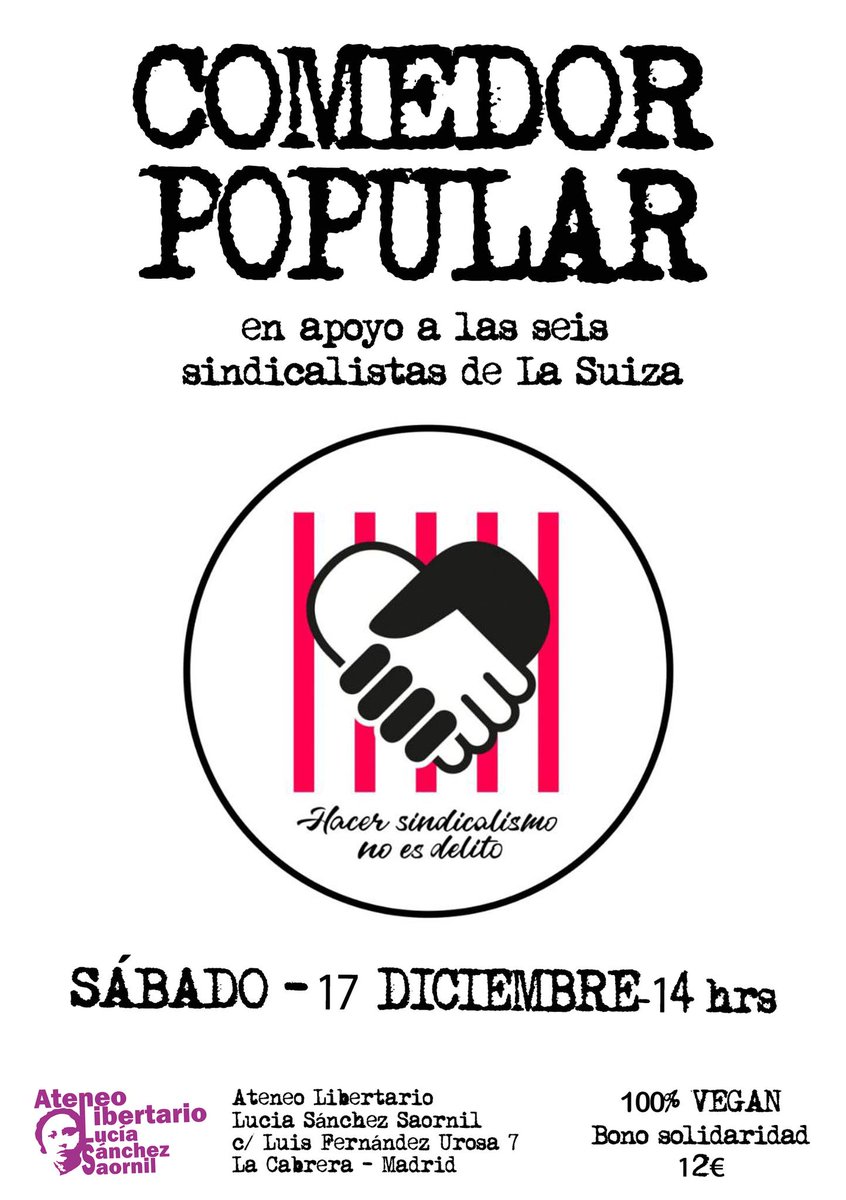 CNT_SierraNorte's tweet photo. 👉¿Te vienes al comedor en nuestro Ateneo en la Cabrera?
✊¡Apoya y difunde! 🤝 ¡Gracias!
🏴#AfiliateCNT
#elSindicatoQueNosProtege #OrganizateyLucha
🏴#CNTSierraNorte
❤️🖤#independientes ❤️🖤#solidarixs ❤️🖤#eficaces https://t.co/n0GU25jGKf