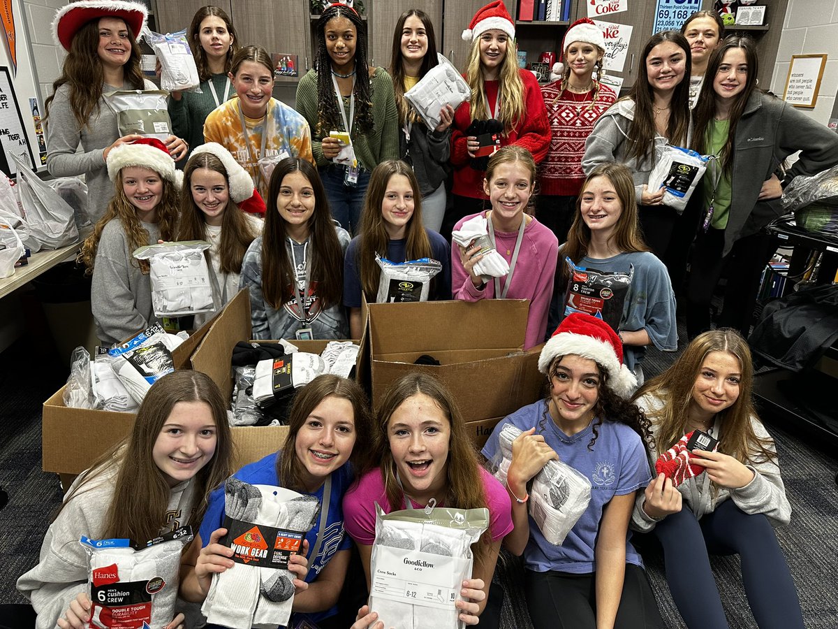 HMSTigerAth's tweet photo. Girls Athletics collected over 860 pairs of socks for #AnneStrong Socks for the Homeless! #BOTB #HWPO #Socks @CFISDAthletics https://t.co/SfrMVz1S2A
