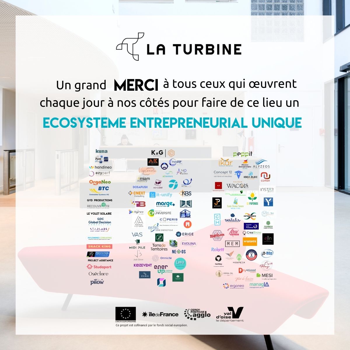 🎊 100 entreprises à La Turbine ! 🎊
En moins de trois ans, ces espaces sont devenus références en matière d’hébergement et d’accompagnement pour les porteurs de projets et les entrepreneurs 🌟.

🔥 100 entreprises 
🏦 90% d’occupation
💁 30% d'entrepreneures
💼 508 emplois