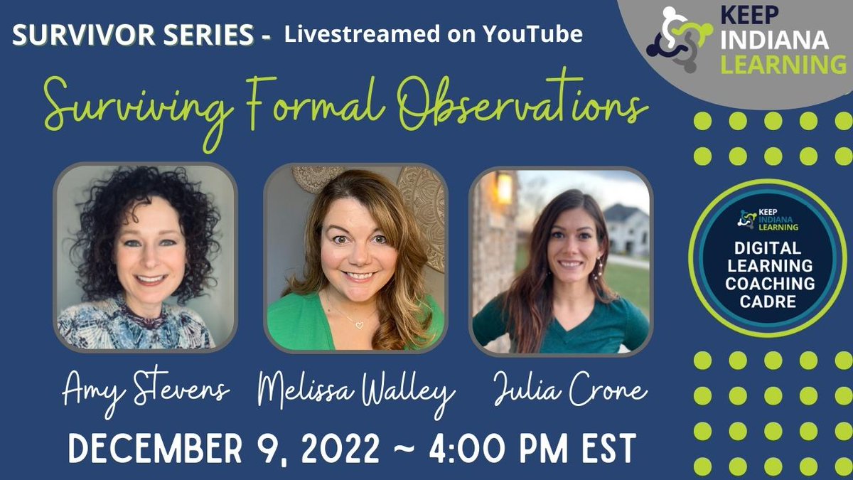 KeepINLearning's tweet image. Did you catch Friday&apos;s livestream about surviving a formal observation? Julia, @melissawalley, &amp;amp; @IUStevens share some great ideas you can use tomorrow... even if your observation is long-since complete. Check it out!  youtube.com/watch?v=dnY3SD… #VirtuallyDifferent #KeepINLearning