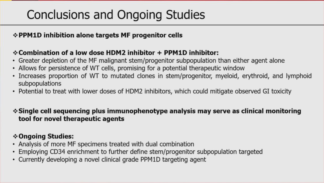 #ASH22| Bridget Marcellino <a href="/IcahnMountSinai/">Icahn School of Medicine at Mount Sinai</a> discusses dual targeting of HDM2 and PPM1D as a novel approach for MF. She highlights that PPM1D inhibitors sensitises MF HSPCs to an HDM2 inhibitor and that a novel PPM1D targeting agent is in development #MPN #MPNsm #medicalcongress