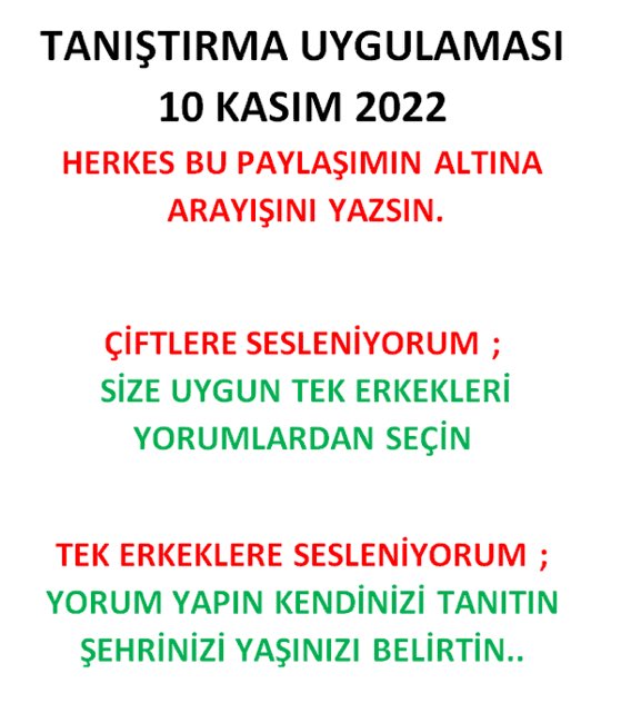 12-13-14 ARALIK 
Tanışma paylaşımı
Yorum yap
Şansını dene

Daha çok katılımcı için lütfen RT yapalım <a href="/5serkanbey/">BİZİM MEKAN ( 125 K )</a>