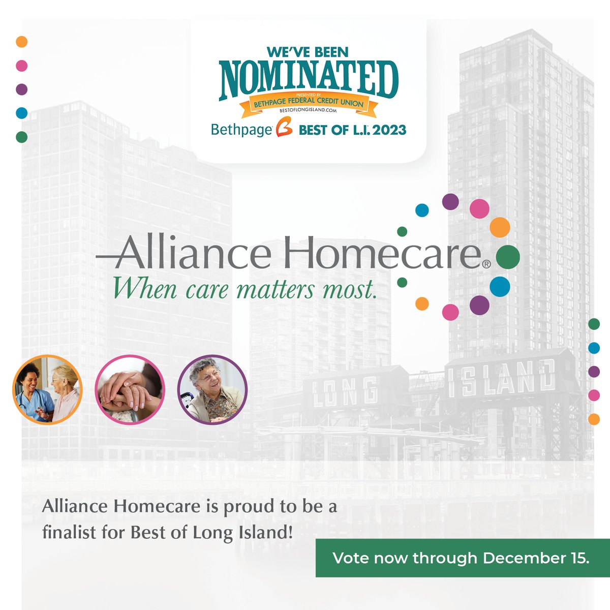 Alliance Homecare is honored to be nominated for the Best of Long Island! Help us take home the trophy this year by voting for Alliance Homecare in the Health Aides category! You can vote once a day.

loom.ly/w7UC57I

#AllianceCares #BestHomeHealth