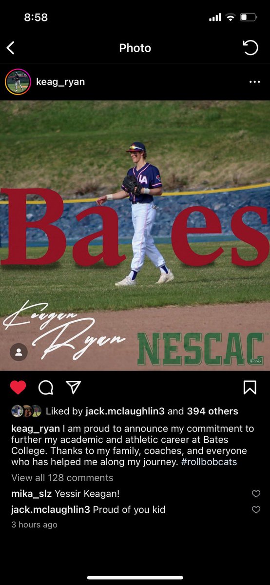 labaseball1793's tweet photo. Congratulations!!! to LA’s Keagan Ryan for his commitment to Bates College. https://t.co/Zc1IWy80lm