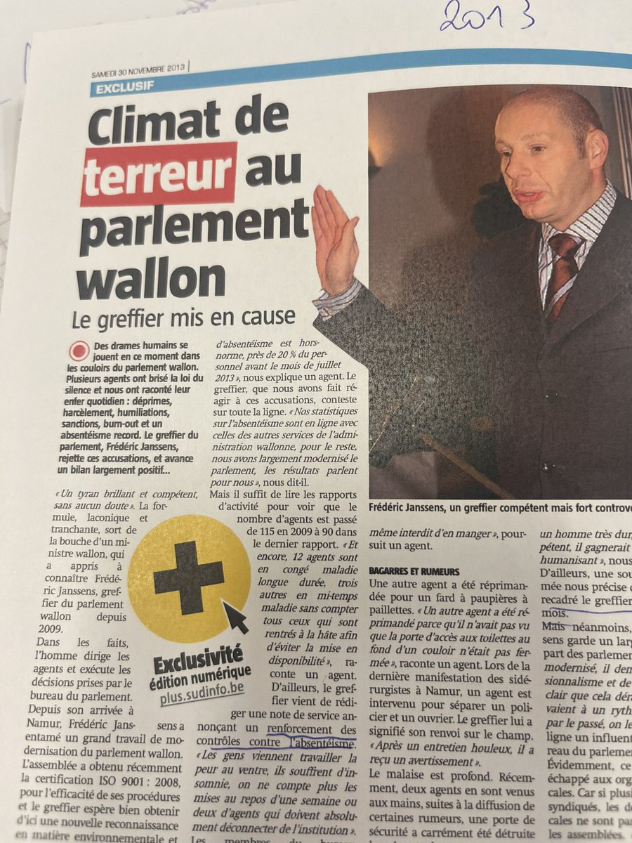 DemetrioSCAG's tweet photo. Greffier du parlement wallon. Archive du 30 novembre 2013. Oui, oui, vous avez bien lu, 2013. #greffiergate #parlementwallon #walgov https://t.co/cfZaNnGA9t