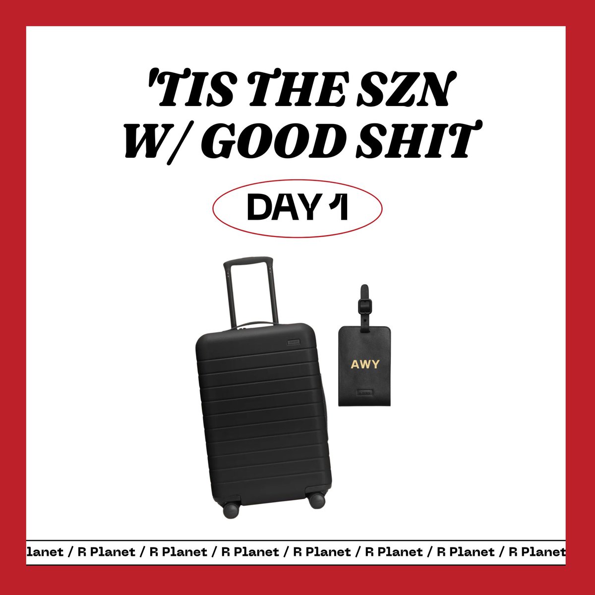 RPlanetNFT's tweet photo. DAY 1️⃣ [ GET AWAY &amp; EXPLORE ]

The more you see, the more you know, the better you become. At R Planet, we encourage you to get out there &amp; explore✈️🌍 To make your journey more seamless, we’re ✨ giving AWAY ✨ a custom, carry-on @away suitcase designed for wanderers.

Details👇 https://t.co/Q1CIEKmDUM