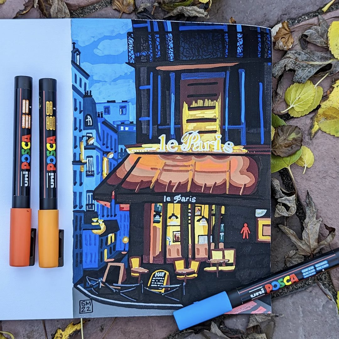 It’s a dreamy evening in Paris thanks to this piece from @eastgrovesydney – we love the POSCA colour choices to set the evening mood! Have you ever visited this French city? 🇫🇷 #PenArt #Doodles #POSCA #POSCAart #POSCAPens #PaintPen #Doodling #Sketching #Drawing #Illustration