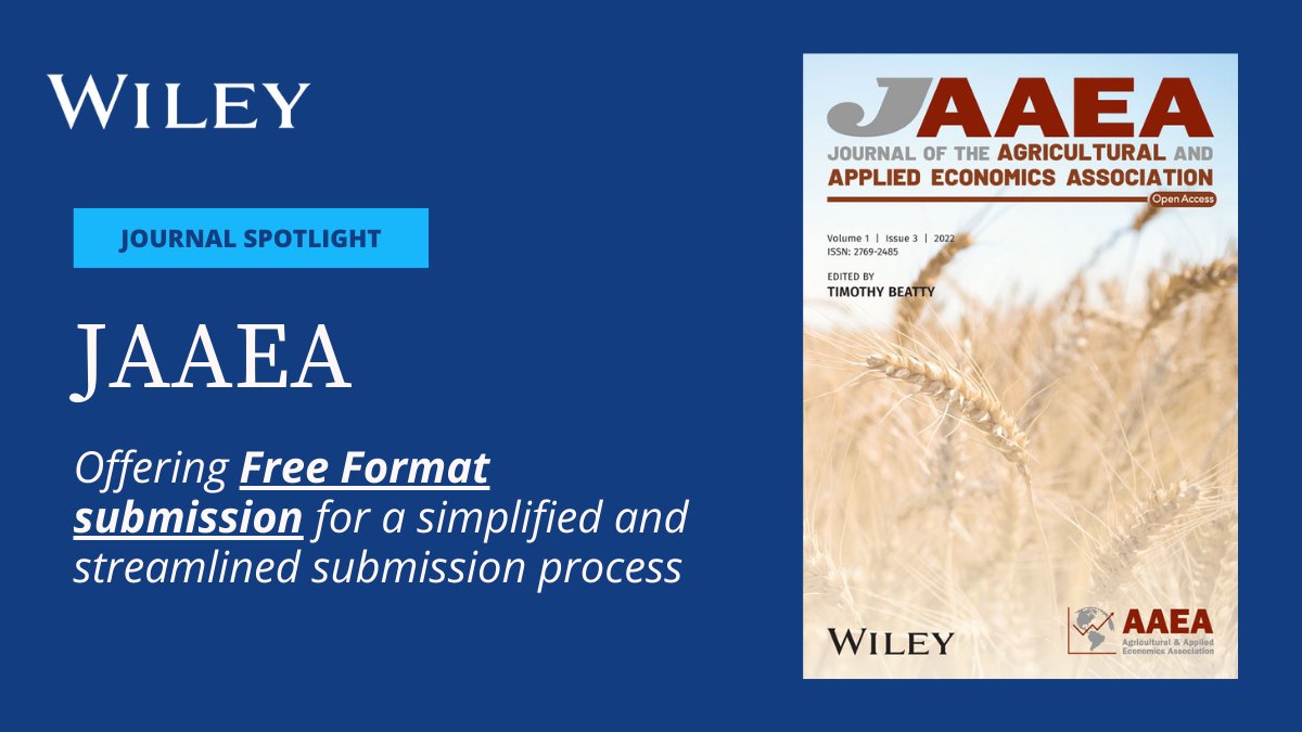 WileyEconomics's tweet image. Did you know that you don’t need to worry about following formatting requirements when submitting your research to JAAEA?

Learn more about #FreeFormat submission and what makes @JournalAAEA an author-friendly journal.

🔗: ow.ly/WTsZ50M0YIo

@AAEA_Economics