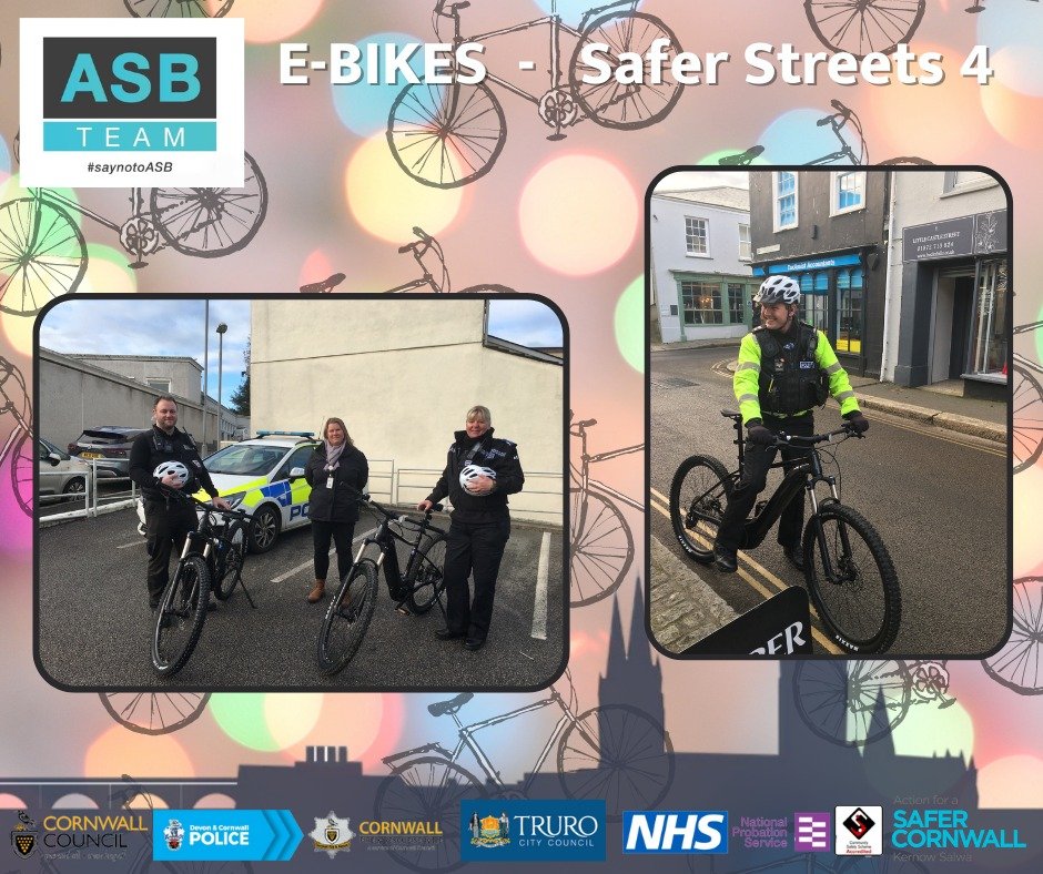 As part of #SaferStreets 4, our new ebikes have arrived at <a href="/TruroPol/">Truro, Perranporth and Tregony Police</a> station. 
These bikes will help us to increase visibility whilst moving towards a greener Cornwall
<a href="/SaferCornwall/">Safer Cornwall</a> <a href="/DC_PoliceCSAS/">Devon and Cornwall Police CSAS Team</a> <a href="/TruroCouncil/">Truro City Council</a> <a href="/TruroBID/">TruroBID</a> <a href="/DC_Police/">Devon & Cornwall Police</a> <a href="/CornwallCouncil/">@cornwallcouncil</a> 
#saynotoasb