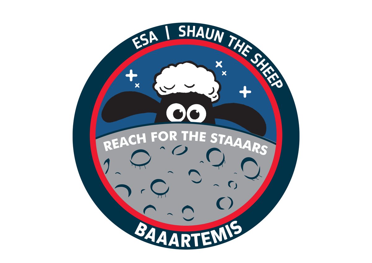 'It's one small step for a human but a giant leap for lambkind”
@shaunthesheep splashed down yday at the end of the Baaartemis mission. 
In this commemorative ESA patch his inspirational motto for this mission is 'Reach for the Staaars' #ESA #space #NASA #Artemis1 #moon
