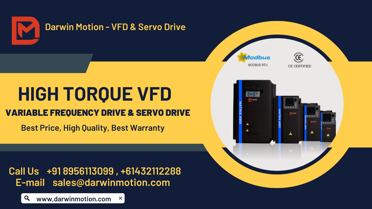 DarwinMotion's tweet image. Get High Torque VFD from Darwin Motion - VFD &amp;amp; Servo Drive Design &amp;amp; Development Company - Best Price, High Quality, &amp;amp; Best Warranty
Call/WhatsApp: +91 8956113099 , +61432112288
E-mail: sales@darwinmotion.com
#solardrive #TorqueModeDrive #HighPerformanceDrive #RegenerativeDrive