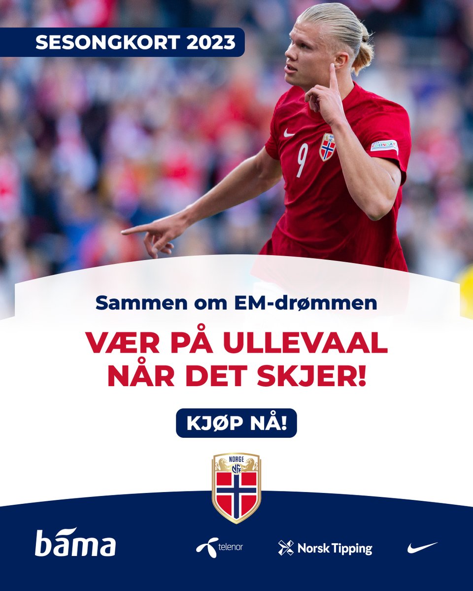 KJØP SESONGKORT🇳🇴 Sammen skal vi kjempe oss til EM 2024. Vær på Ullevaal når det skjer! Sikre deg et sesongkort NÅ🤝

Kjøp her: bit.ly/3PnrUEE