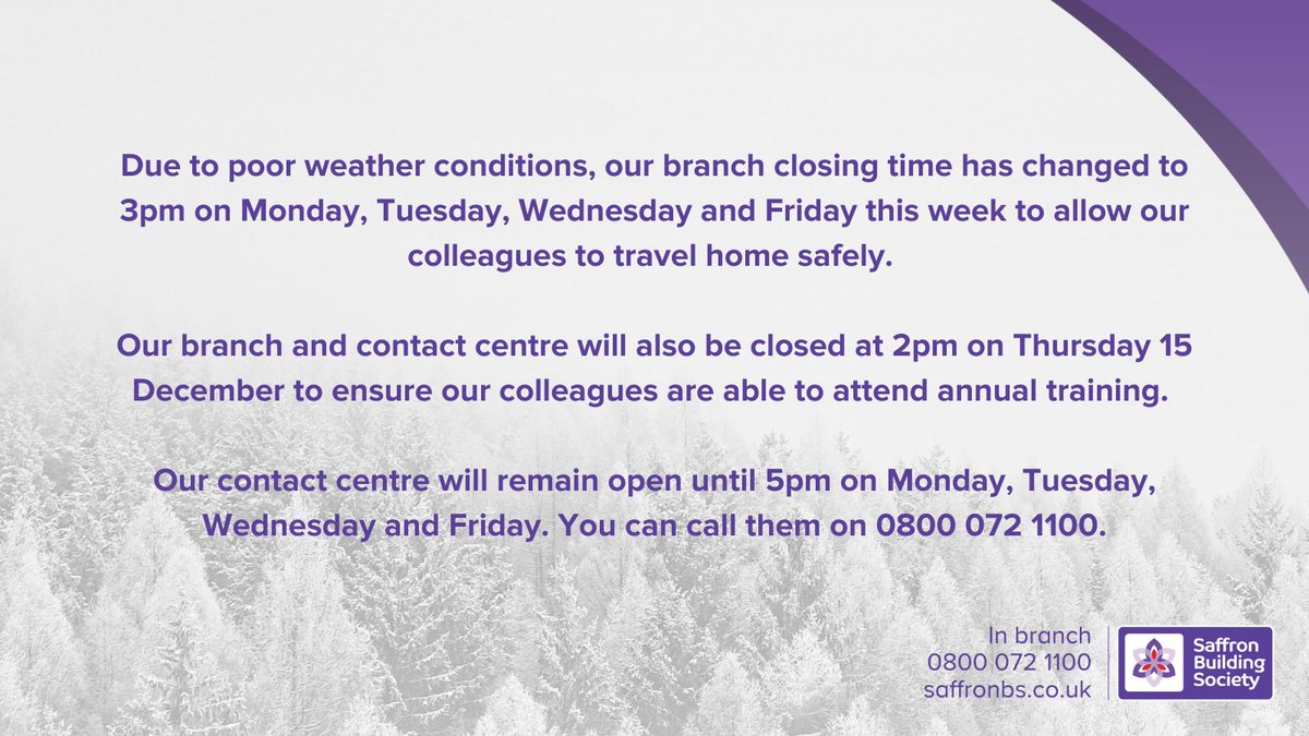 After further consideration, we have updated our opening hours this week to the following: